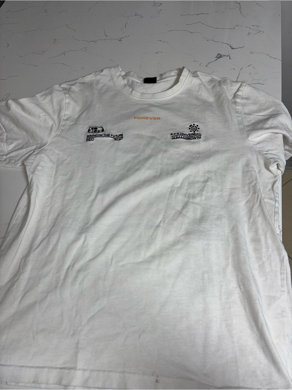 Men's White Graphic Tee with 'Forever' Script